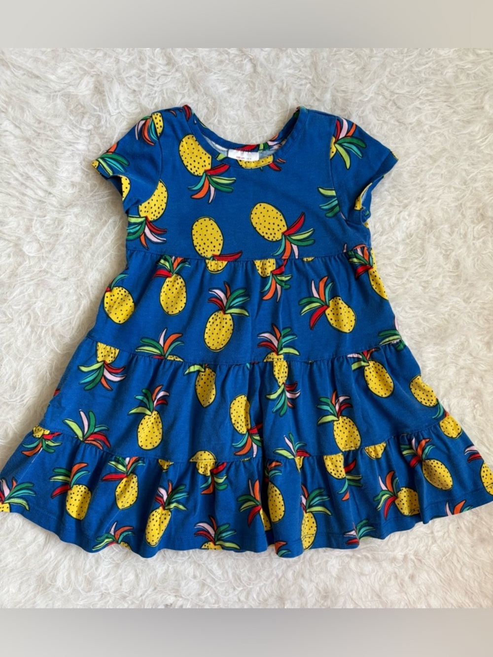 Hanna Andersson Girls Colorful Tropical Blue Pineapple AOP Tiered Dress